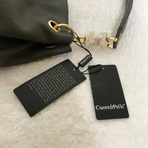 NEW! Cuore & Pelle Designer Pebbled Leather Sage Green Satchel Shoulder Bag - Picture 6 of 16